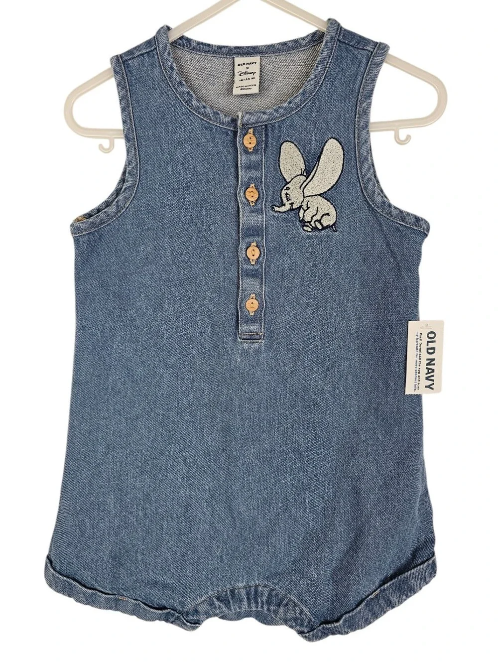 Old Navy x Disney Dumbo Unisex Sleeveless Henley One-Piece Romper for Baby NWT
